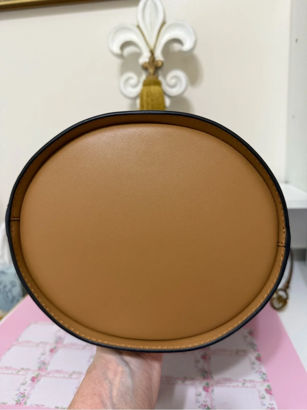 Michael Kors Cognac Pebbled Leather Bucket Shoulder Bag